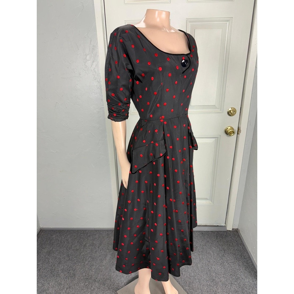 Vintage 50s Party Dress 10 Acetate Polka Dot Side Metal Zip Formal Evening TT9 - Picture 7 of 8